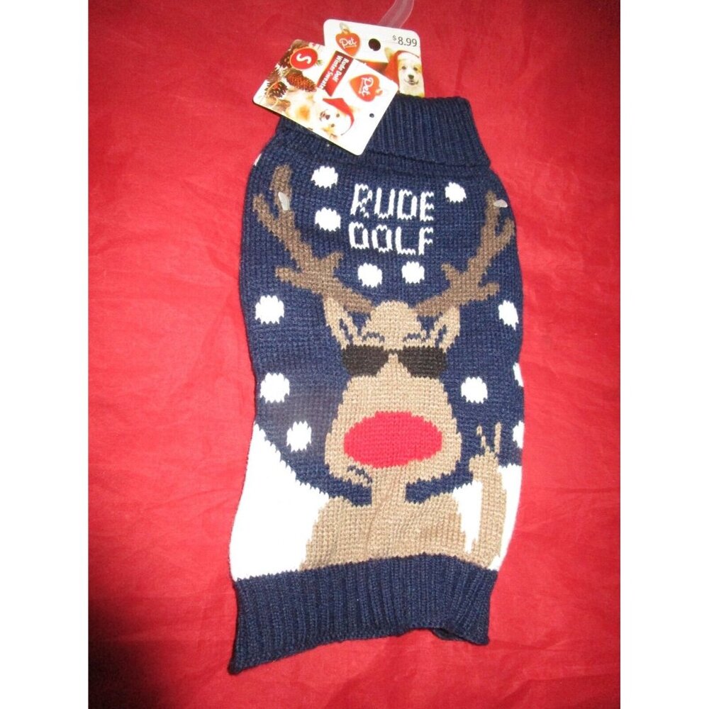 Pet Central Dog Winter Sweater Rude Dolf Deer Christmas Sweater S Small